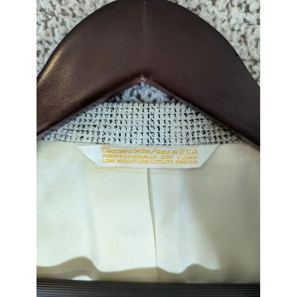 Vtg Gordon Thomas Mens Blazer White/Black 100% Silk Sz L (42) Pit-T-Pit 21